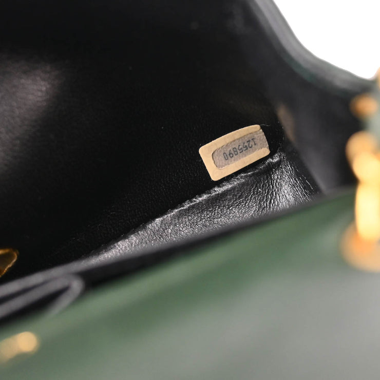 Chanel 1989-1991 Green Lambskin Turnlock Mini Full Flap Shoulder Bag