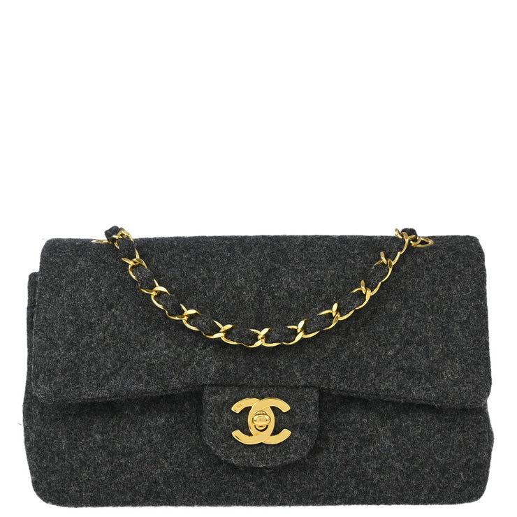 Chanel 2011 Gray Wool Small Classic Double Flap Shoulder Bag