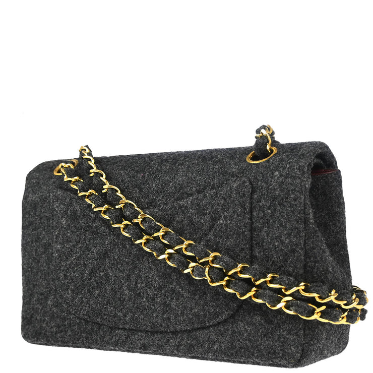 Chanel 2011 Gray Wool Small Classic Double Flap Shoulder Bag