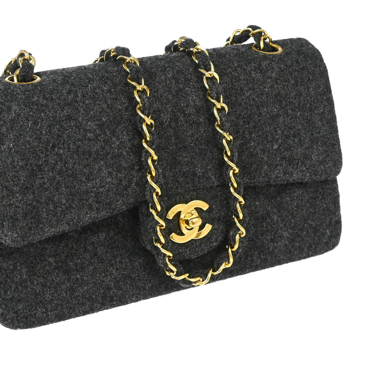 Chanel 2011 Gray Wool Small Classic Double Flap Shoulder Bag