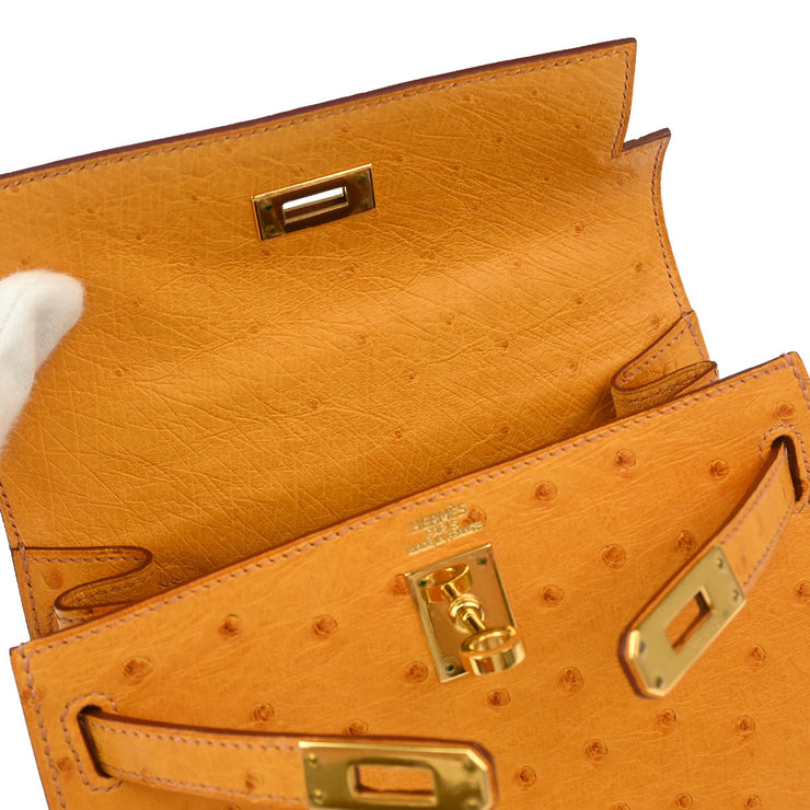 Hermes * Saffron Ostrich Mini Kelly 20 2way Shoulder Handbag