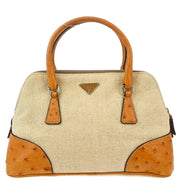 Prada * Beige Canvas Ostrich Handbag