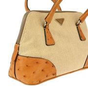 Prada * Beige Canvas Ostrich Handbag