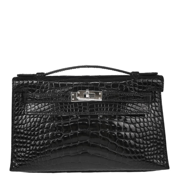 Hermes * Black Crocodile Alligator Pochette Kelly Mini Handbag