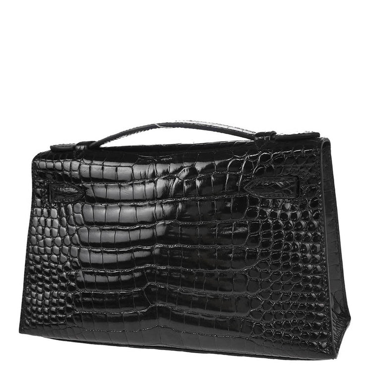 Hermes * Black Crocodile Alligator Pochette Kelly Mini Handbag