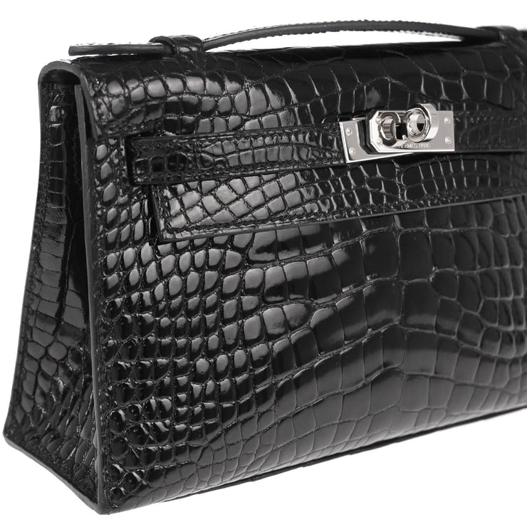 Hermes * Black Crocodile Alligator Pochette Kelly Mini Handbag