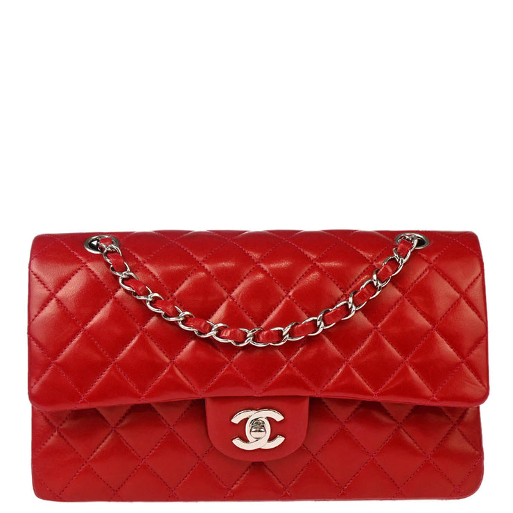 Chanel Red Lambskin Medium Classic Double Flap Shoulder Bag