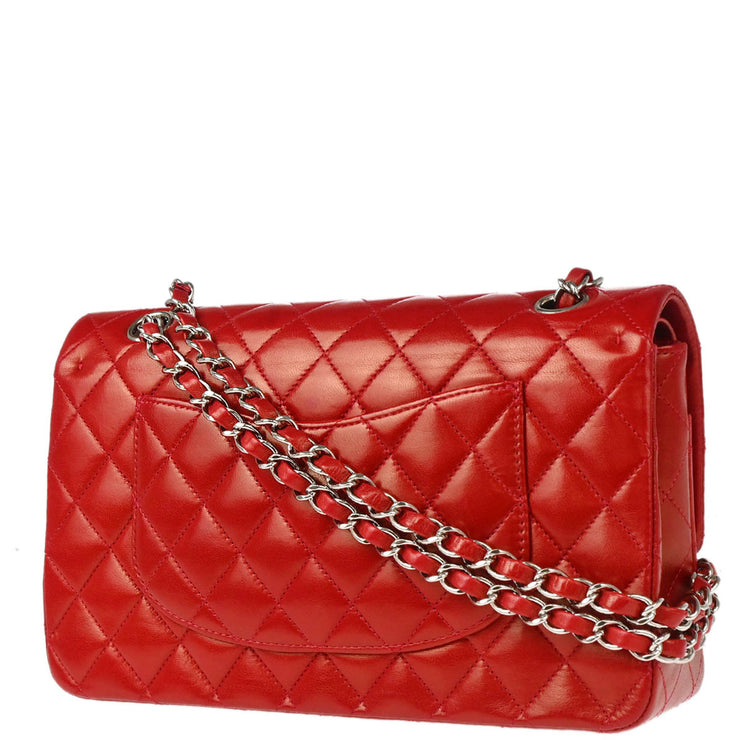 Chanel Red Lambskin Medium Classic Double Flap Shoulder Bag