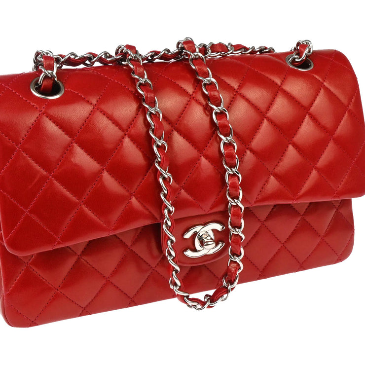 Chanel Red Lambskin Medium Classic Double Flap Shoulder Bag