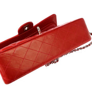 Chanel Red Lambskin Medium Classic Double Flap Shoulder Bag