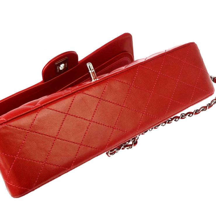 Chanel Red Lambskin Medium Classic Double Flap Shoulder Bag