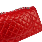 Chanel Red Lambskin Medium Classic Double Flap Shoulder Bag