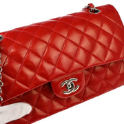 Chanel Red Lambskin Medium Classic Double Flap Shoulder Bag