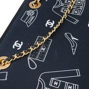 Chanel Navy Canvas Icon Chain Tote Handbag