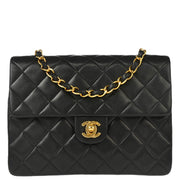 Chanel Black Lambskin Classic Square Flap Shoulder Bag 20