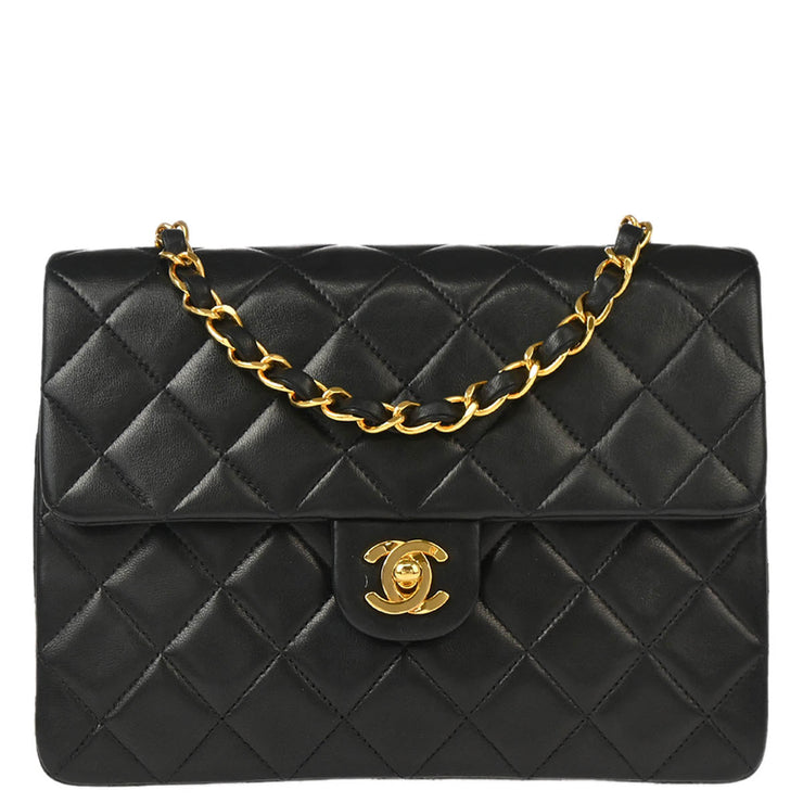 Chanel Black Lambskin Classic Square Flap Shoulder Bag 20