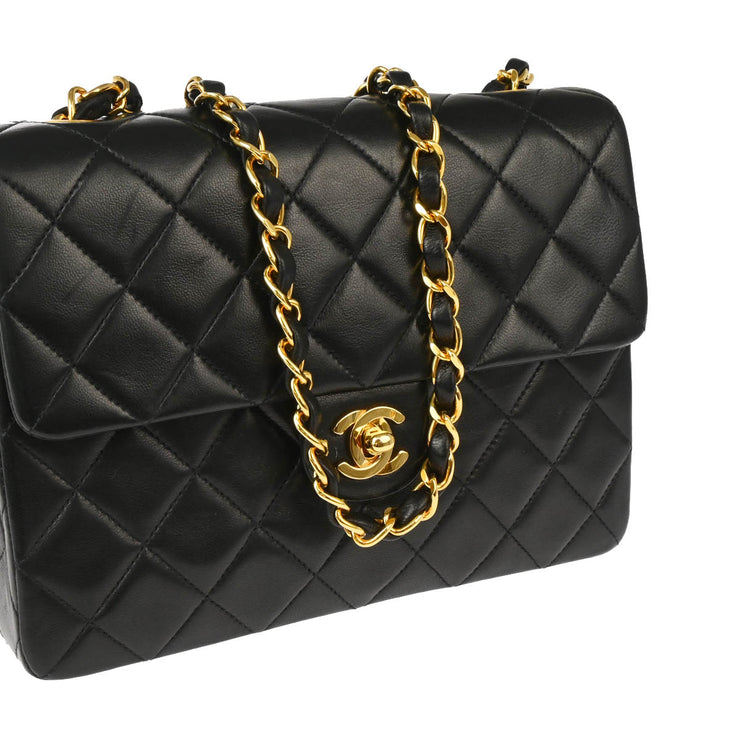 Chanel Black Lambskin Classic Square Flap Shoulder Bag 20