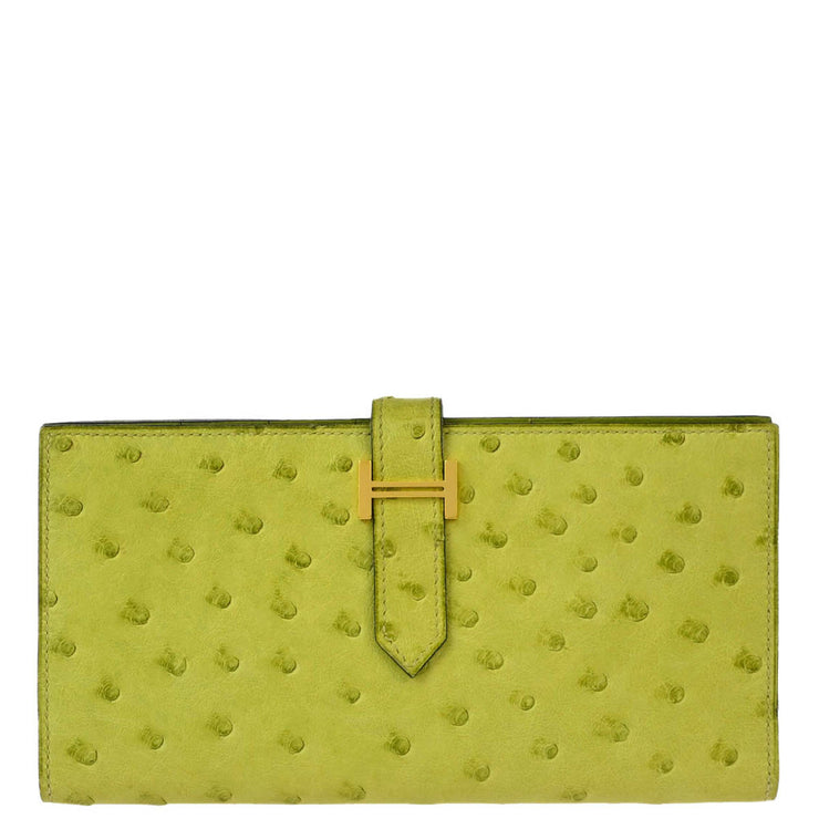 Hermes * Anis Green Ostrich Bearn Soufre Long Wallet