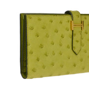 Hermes * 2006 Anis Green Ostrich Bearn Soufre Long Wallet