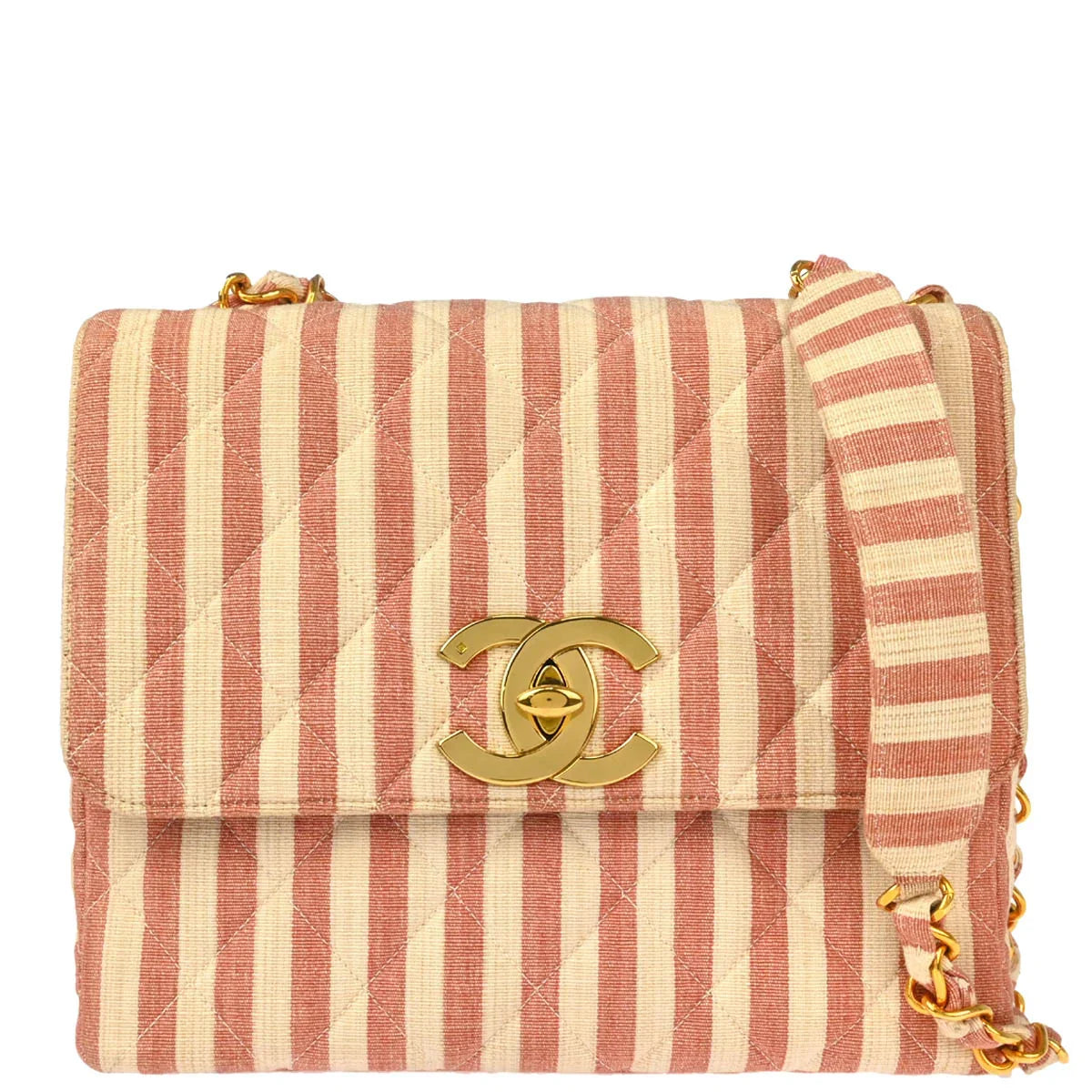 Chanel 1994-1996 Red White Canvas Shoulder Bag