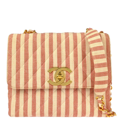 Chanel 1994-1996 Red White Canvas Shoulder Bag