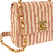 Chanel Red White Canvas Shoulder Bag