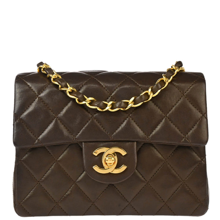 Chanel Brown Lambskin Mini Classic Square Flap Shoulder Bag 17