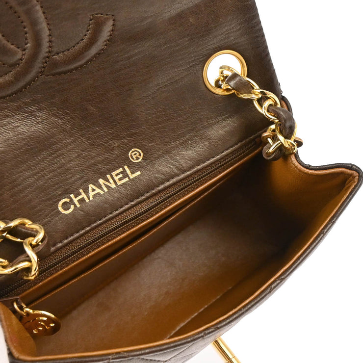 Chanel 2006-2008 Brown Lambskin Mini Classic Square Flap Shoulder Bag 17