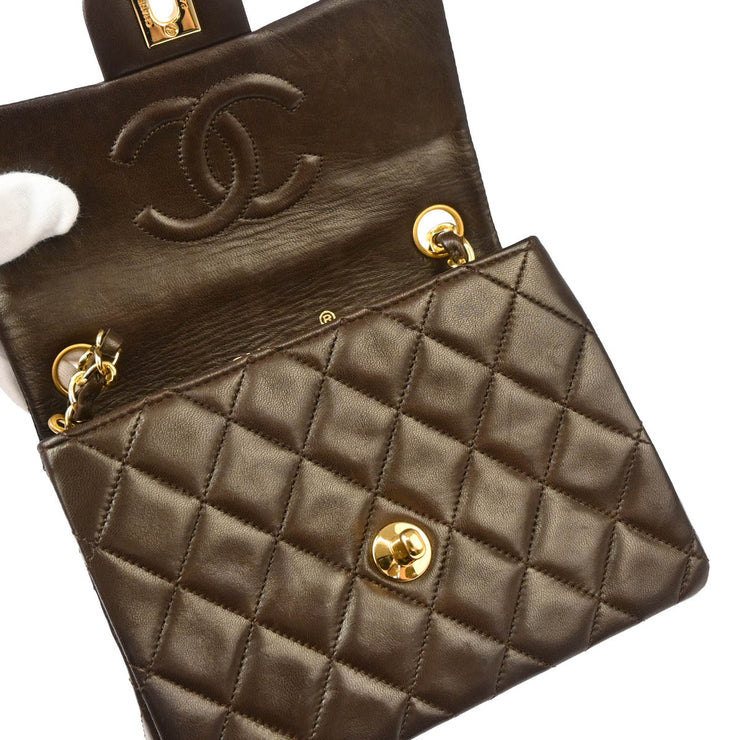 Chanel Brown Lambskin Mini Classic Square Flap Shoulder Bag 17