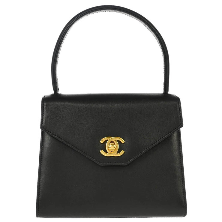 Chanel * Black Leather Single Flap Handbag