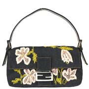 Fendi Navy Denim Flower Mamma Baguette Handbag