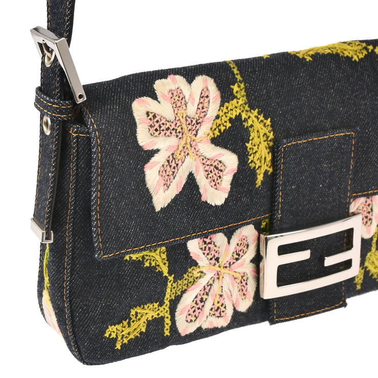 Fendi Navy Denim Flower Mamma Baguette Handbag