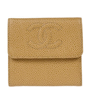 Chanel 2001-2003 Beige Caviar Bifold Wallet Purse