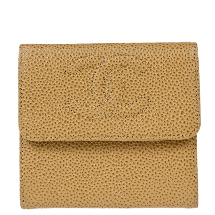 Chanel Beige Caviar Bifold Wallet Purse