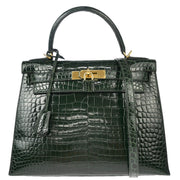 Hermes * Vert Fonce Crocodile Porosus Kelly 28 Sellier 2way Shoulder Handbag