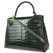 Hermes * Vert Fonce Crocodile Porosus Kelly 28 Sellier 2way Shoulder Handbag