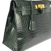 Hermes * Vert Fonce Crocodile Porosus Kelly 28 Sellier 2way Shoulder Handbag