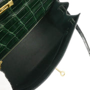 Hermes * 2001 Vert Fonce Crocodile Porosus Kelly 28 Sellier 2way Shoulder Handbag