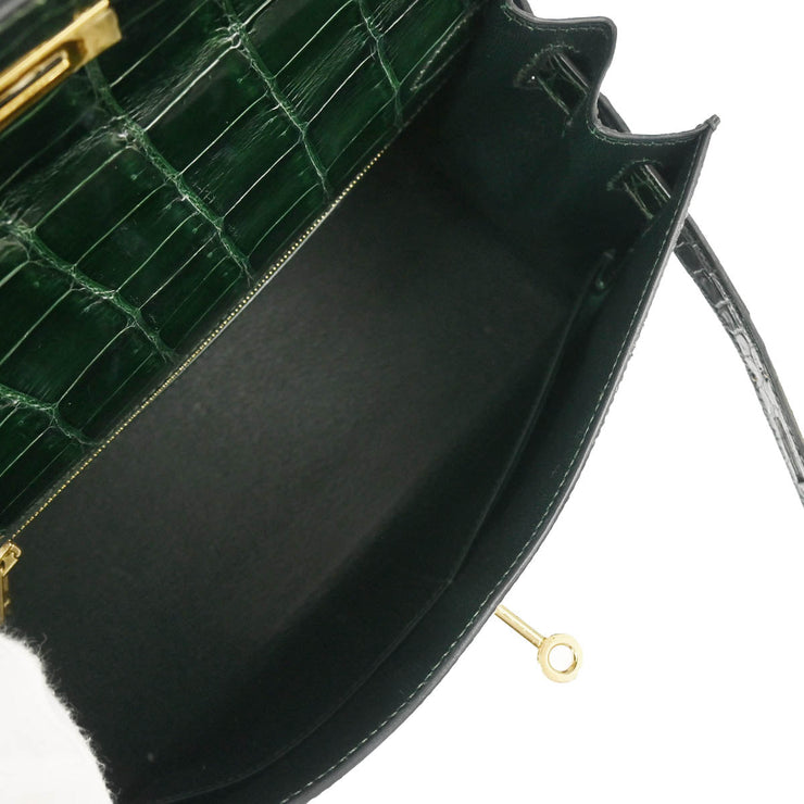 Hermes * Vert Fonce Crocodile Porosus Kelly 28 Sellier 2way Shoulder Handbag