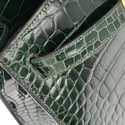 Hermes * 2001 Vert Fonce Crocodile Porosus Kelly 28 Sellier 2way Shoulder Handbag