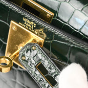 Hermes * Vert Fonce Crocodile Porosus Kelly 28 Sellier 2way Shoulder Handbag