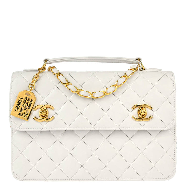 Chanel * 1989-1991 White Lambskin Shoulder Bag