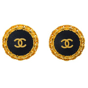 Chanel Button Earrings Clip-On Black Gold 93A