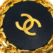 Chanel Button Earrings Clip-On Black Gold 93A