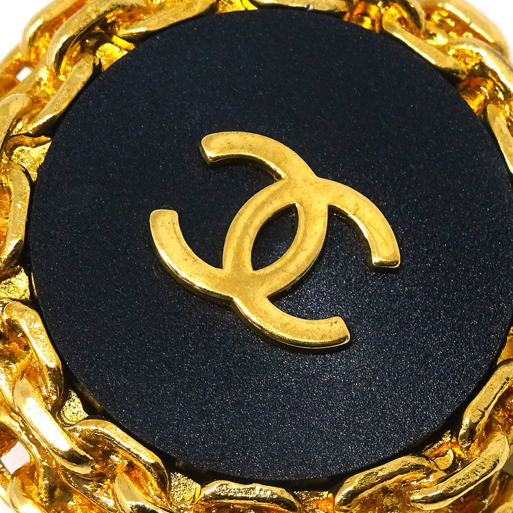 Chanel Button Earrings Clip-On Black Gold 93A