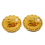 Chanel Button Earrings Clip-On Black Gold 93A