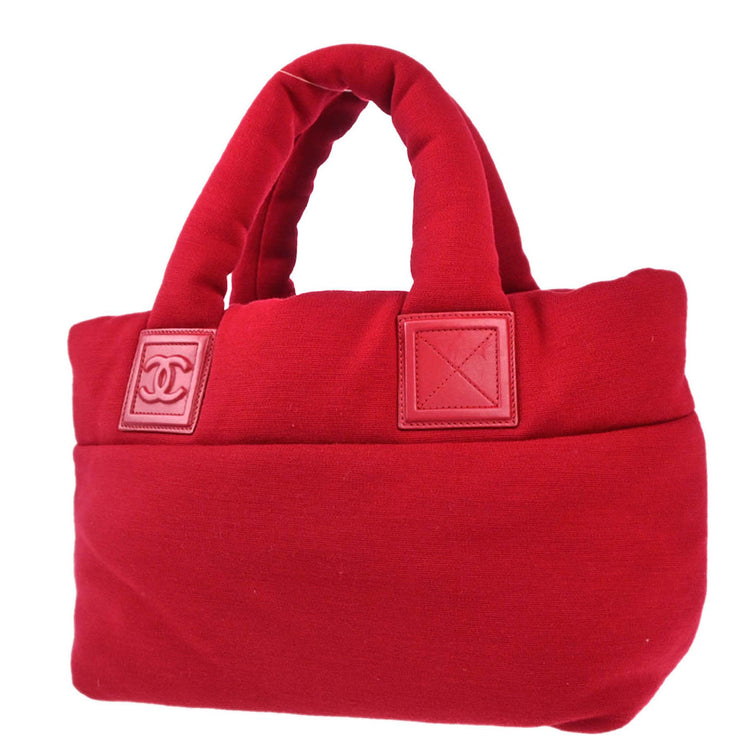 Chanel Red Cotton Tote Handbag