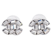 Chanel CC Piercing Earrings Rhinestone Silver 01P