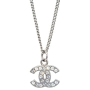 Chanel CC Chain Necklace Pendant Rhinestone Silver 09V