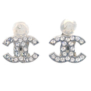 Chanel CC Rhinestone Earrings Clip-On Silver 05V